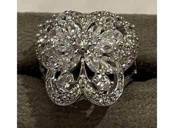 Stunning Sterling Silver And Crystal Butterfly Statement Ring Size 9