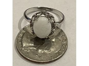 Beautiful Sterling Silver And Opal Ring Size 8