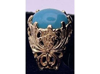 Pretty Gold Over Sterling Silver And Turquoise Ring Size 7.5