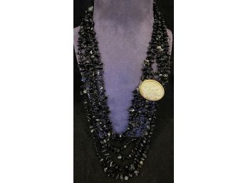 Amedeo Gold Tone Floral Cameo 6 Strand Onyx Necklace
