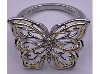 Lovely Sterling Silver And Gold Butterfly Ring Size 8.5