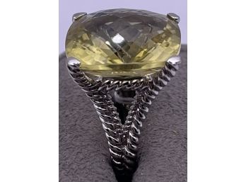 Colossal Sterling Silver And Genuine Yellow Amethyst Ring Size 7