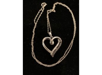 Genuine Black And White Diamond Heart Necklace