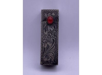 Italy 800 Silver Lipstick Case With Carnelian