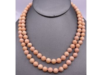 Gorgeous Angel Skin Coral 8mm Bead Necklace With Sterling Silver Clasp