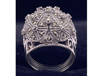 Art Deco Style Sterling Silver And Marcasite Ring Size 8