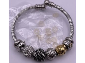 Pandora Style Stainless Steel Charm Bracelet