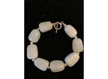 Chunky Jade And Sterling Silver Bracelet