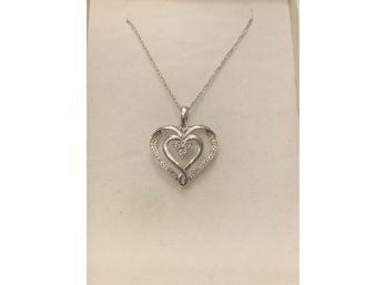 Lovely Sterling Silver And Diamond Heart Necklace