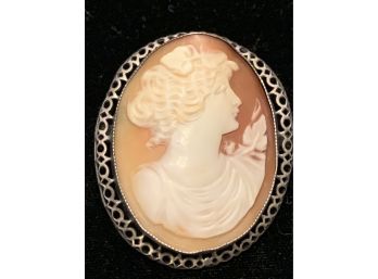 Antique Sterling Hand Carved Cameo Brooch