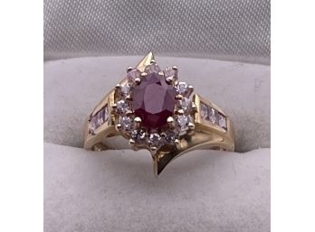 Lovely 14k Yellow Gold Ruby And Pink Topaz Ring Size 8.5