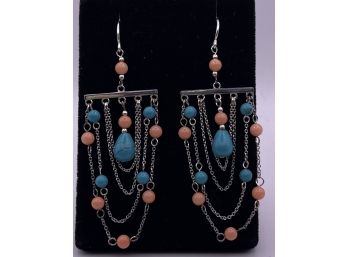 Lovely Sterling Silver Earrings With Turquoise And Coral Jay King Mine Finds