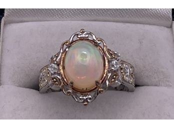 Unique Sterling Silver And Opal Ring Size 8