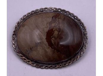 Beautiful Sterling Silver And Petrified Wood Brooch