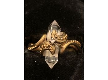 Unusual Rock Crystal Diamond Sterling Ring