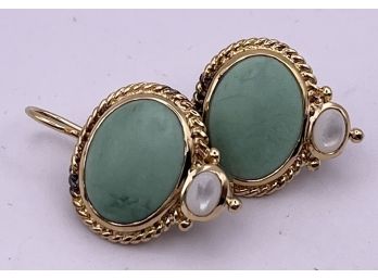 Gold Over Sterling Silver Turquoise And MOP Earrings