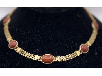 Beautiful Gold Over Sterling Silver And Jasper Necklace