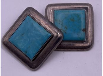 Pretty Taxco Mexico Sterling Silver And Turquoise Clip On Earrings