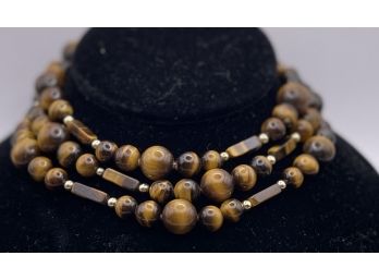 Lovely 14k Gold Beaded Tigers Eye Infinity Necklace