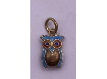 Asian Enamel And Sterling Silver Owl Charm