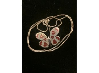 Unusual Sterling Silver Enamel Butterfly Necklace