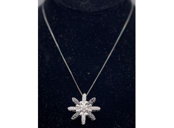 Pretty Sterling Silver And CZ Snowflake Pendant And Necklace