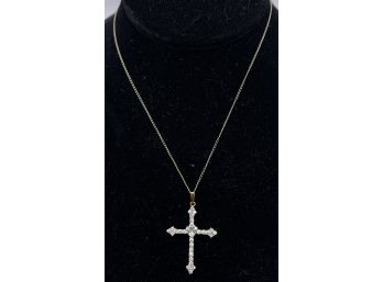 Gorgeous 14k Yellow Gold And CZ Cross Pendant And Necklace