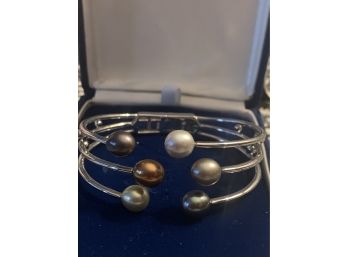 Gorgeous Multi Colored Pearl Sterling Silver Bracelet