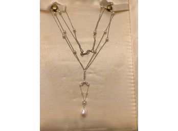 Gorgeous 14kt Gold Diamond And Pearl Festoon Necklace