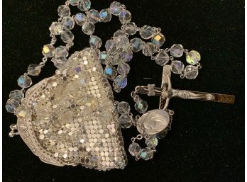 Gorgeous Vintage Austrian Crystal Sterling Rosary In Pouch