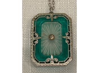 Beautiful Deco Green And Camphor Glass Pendant