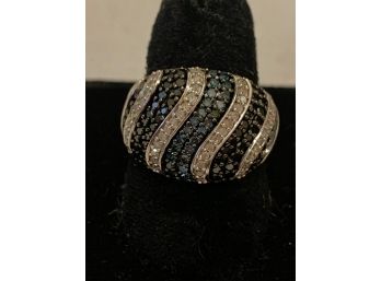 Stunning Black , Blue And White Statement Ring
