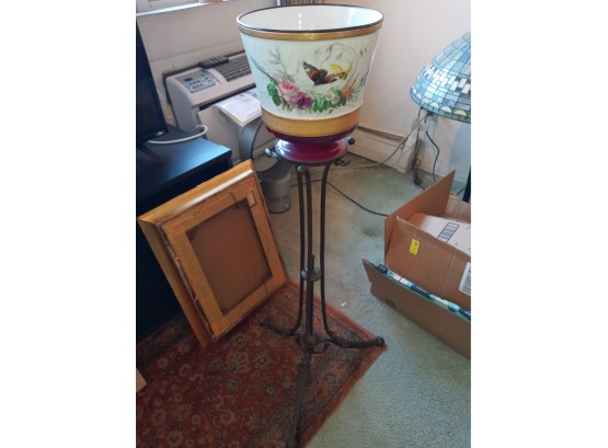 Victorian Bronze And Porcelain Plant Stand