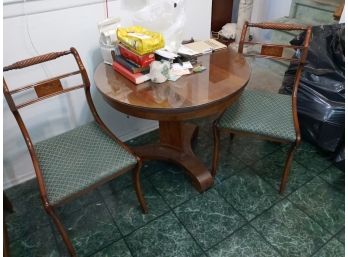Round Empire Mahogany Table And Two Side Chairs