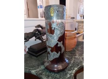 Art Nouveau Overlay Porcelain Vase With Jewels