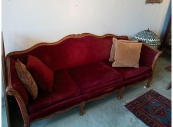 Walnut French Provincial Upholstered Sofa