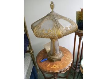 Beautiful Antique Filigree Slag Glass Lamp