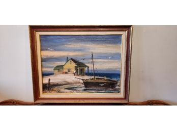 H. C. Wolcott ' Boat At Dock ' Painting