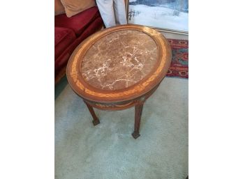 French Inlaid Inset Marble Cocktail Table