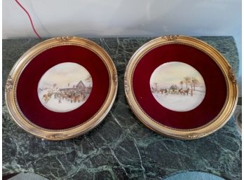 Pair Of Royal Worcester Framed Plates
