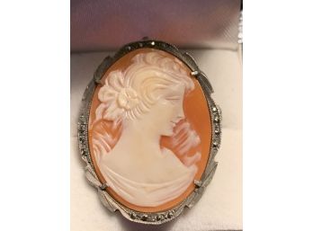 Vintage Sterling Marcasite Shell Cameo
