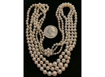 Classic Triple Strand Of Cultured Pearls With 14 Kt Gold Clasp
