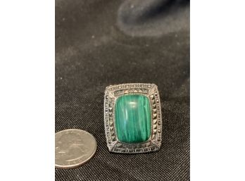 Large Malachite And Marcasite Sterling Ring Vintage