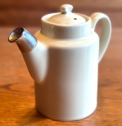 Hall Pottery Teapot USA Bone White Metal Reinforced Spout (K)