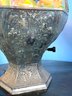 Beautiful Vintage Engraved Metal Glass Beaded Floral Basket Lamp