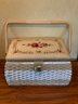 Vintage Tapestry Sewing Box Filled With Sewing Notions