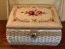 Vintage Tapestry Sewing Box Filled With Sewing Notions