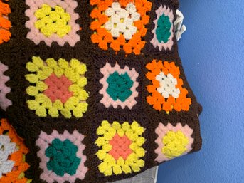 Vintage Afghan Lap Throw With Patchwork Squares