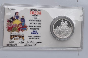Disney - Assay .999 Fine Silver 1/2 Troy Oz Rarities Mint Presents The Prince 1987