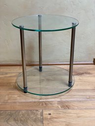 Vintage Round Glass Top Side Table With Chrome Colored Legs